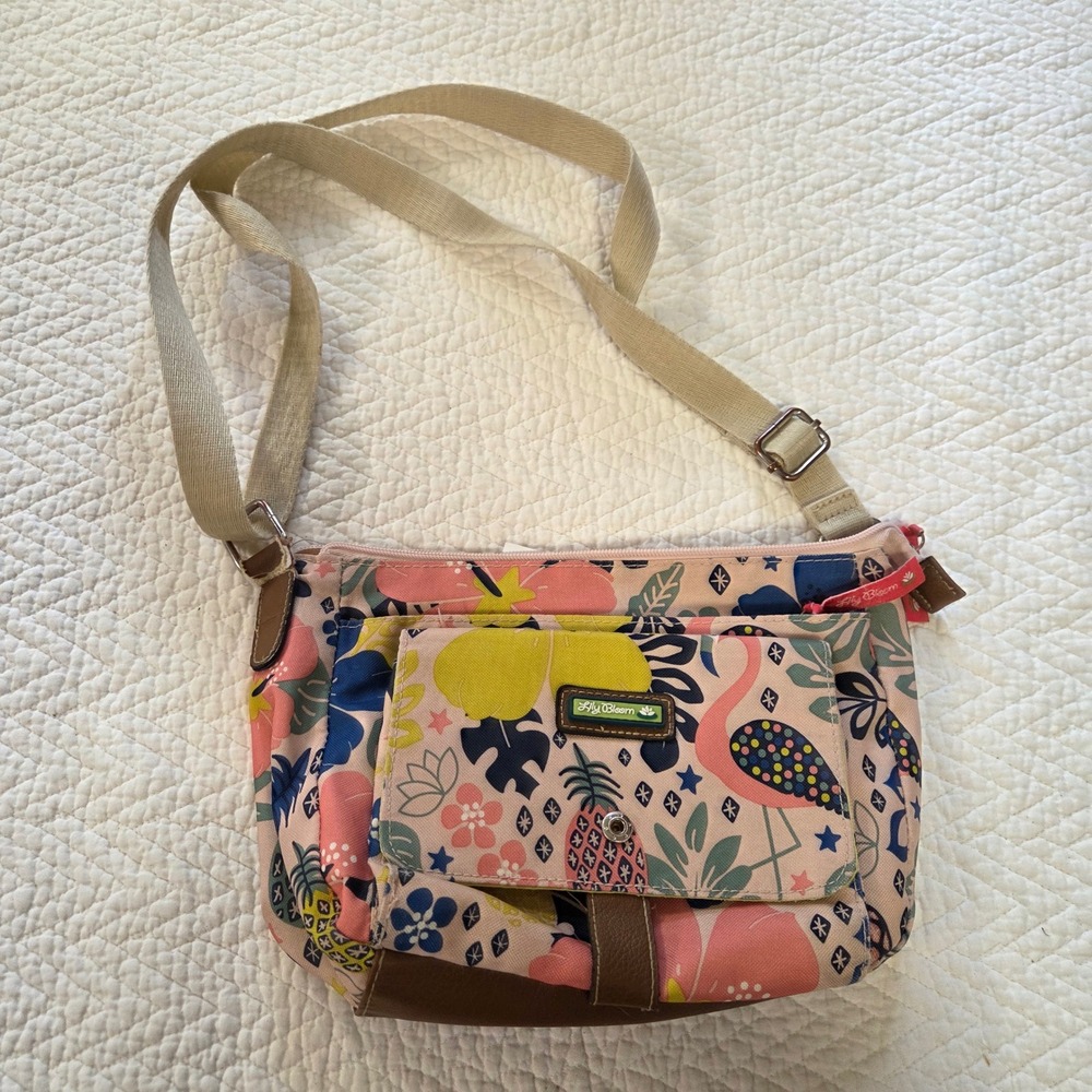 Lily Bloom Tropical Flamingo Crossbody Bag Pink Blue Floral Pineapple Travel